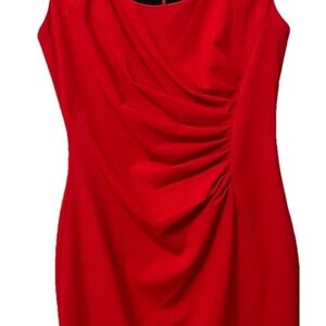 Dana Buchman Sheath‎ Red Dress Ruching Cap Sleeves Sweetheart Neckline Womens 8
